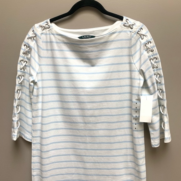 Lauren Ralph Lauren Cotton Stripe 3/4 Sleeve - Picture 4 of 6